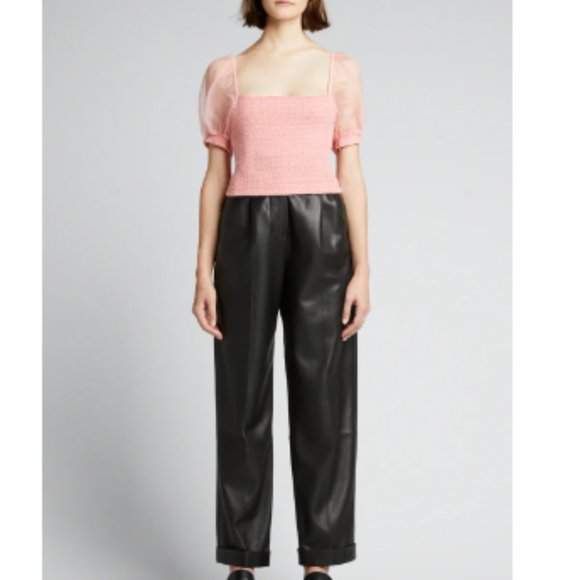 028. . NWT Alice + Olivia Eliana Puff-Sleeve Smocked-Bodice Crop Top - Picture 5 of 5